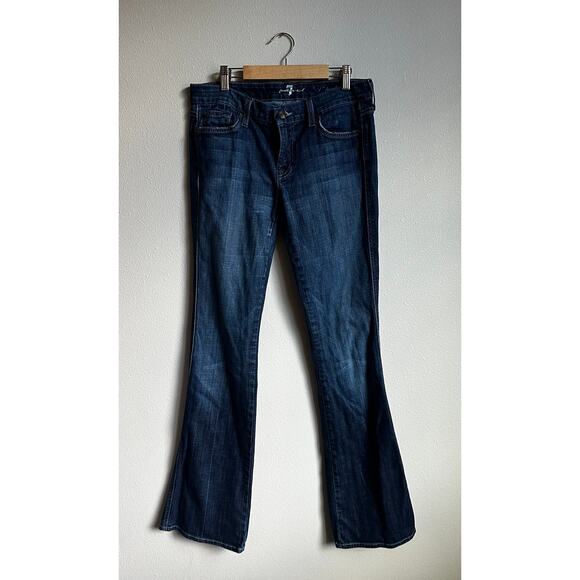 7 FOR ALL MANKIND "A" Pocket Dark Wash Rhinestone Embellished Jeans Size 29 - Picture 2 of 10